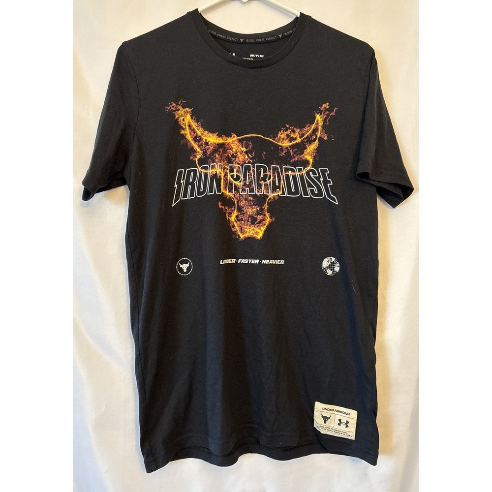 Under Armour Men's Project Rock Fire Short Sleeve Loose Fit Iron Paradise Size S